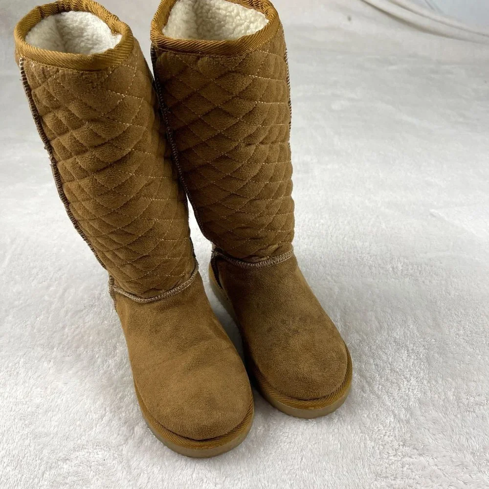 Airwalk Quilted Teagan Fur Lined Boots Womens Size 5.5 Cognac Brown Midcalf Warm